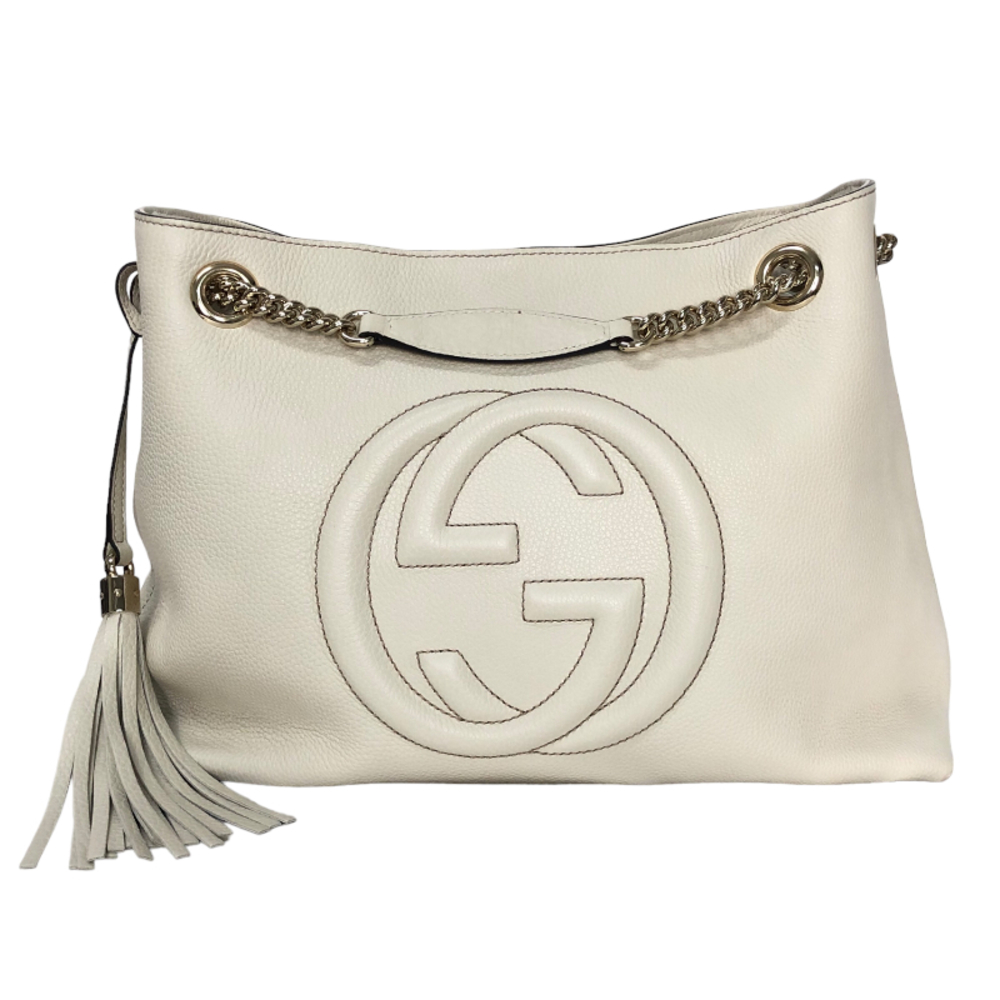 Gucci GG Soho Leather Chain Shoulder Bag White